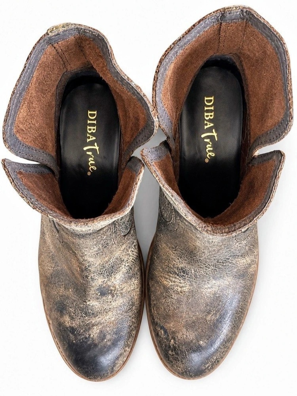 Diba True Distressed Leather Western Ankle Boots Size 8